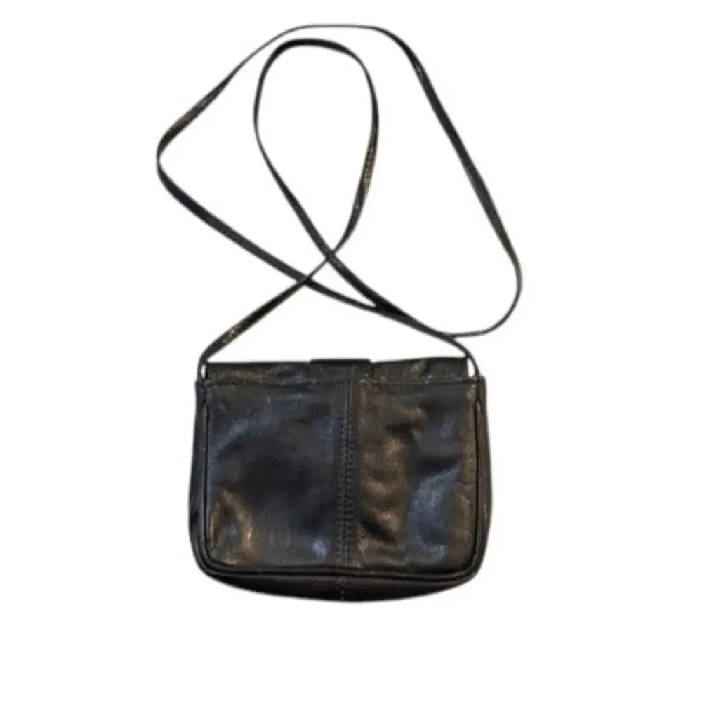 Black Leather Mini Crossbody Bag Studded Buckle Small Purse Y2K Vintage EUC